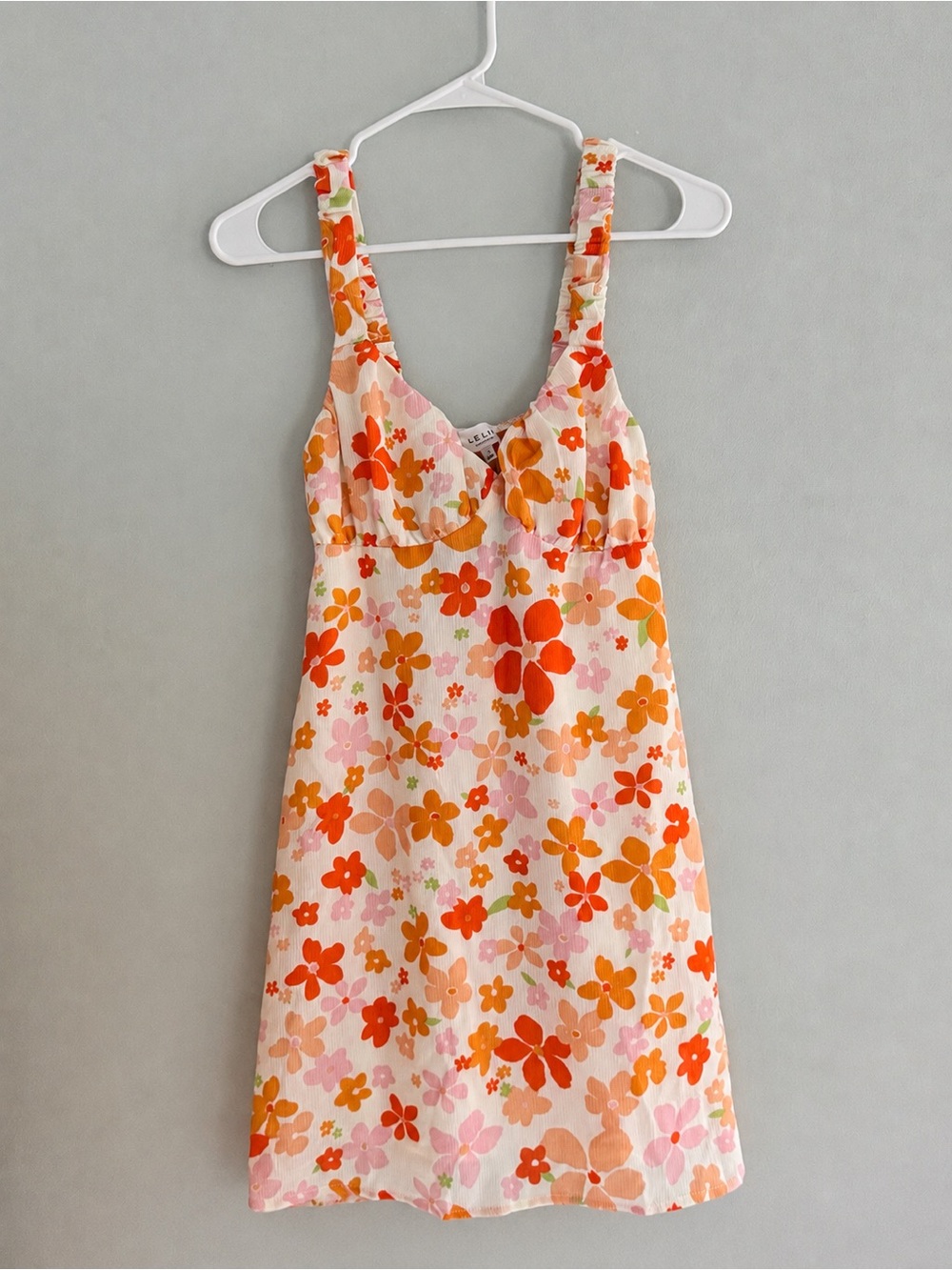 Le Lis Orange Floral Empire Waist Mini Dress S